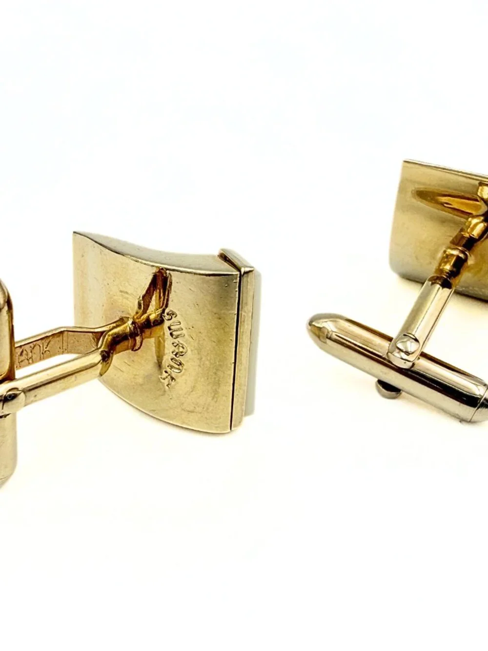 Swank Signed MCM Gold Plated Sculptural Wave Glass Cufflinks